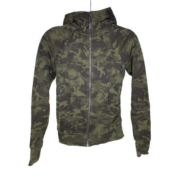Lululemon Scuba Hoodie sz 2 Light Cotton Fleece Incognito Camo Multi Gator Green - Picture 1 of 8